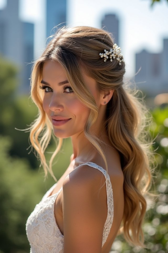 romantic bridal half up hairstyles