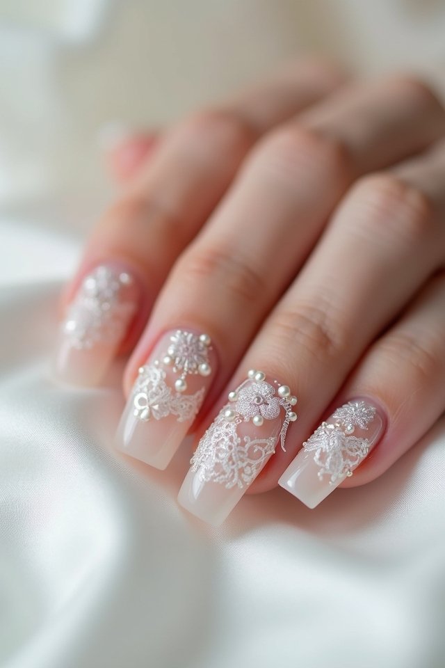 romantic bridal lace nails
