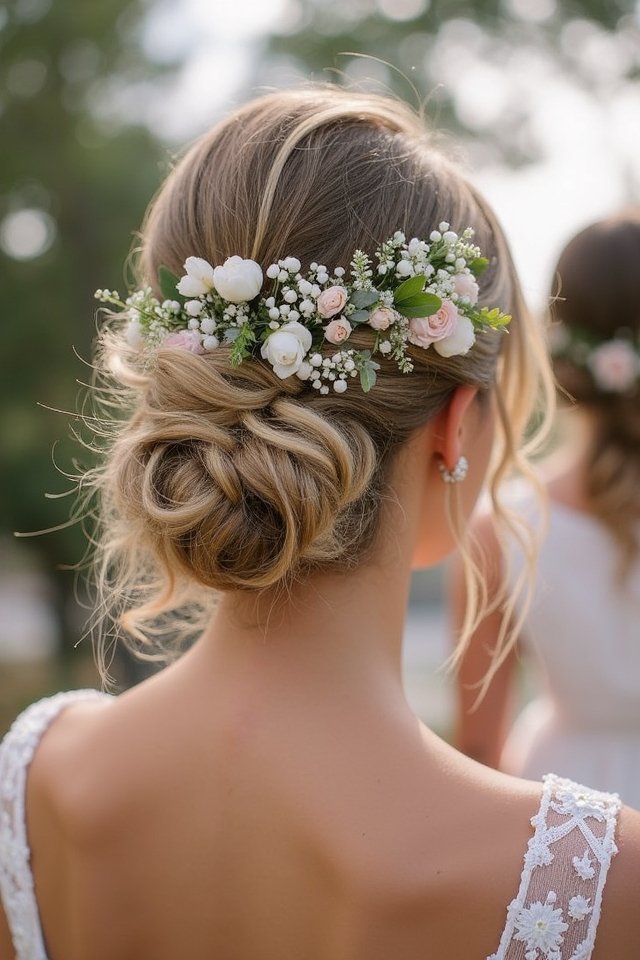romantic floral half updo