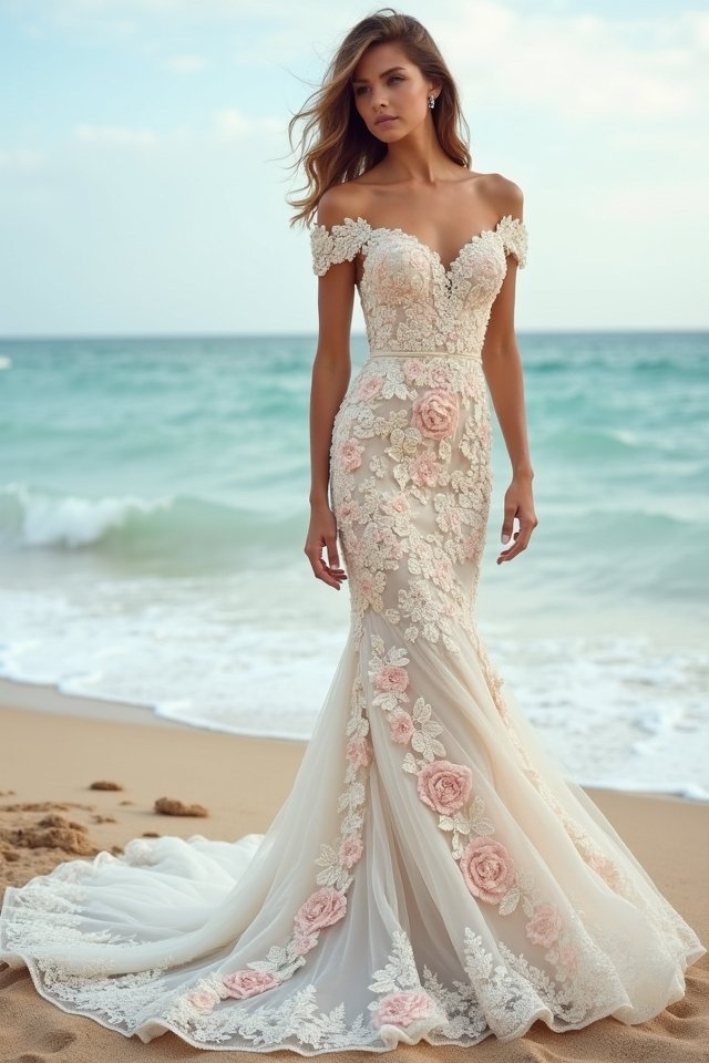 romantic floral off shoulder elegance