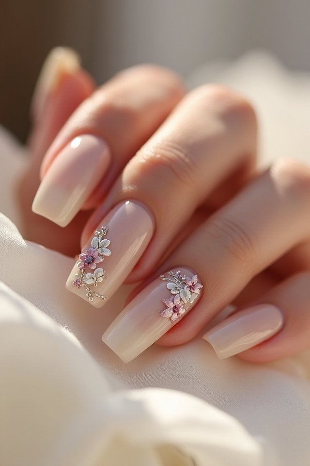 romantic floral ombre nails