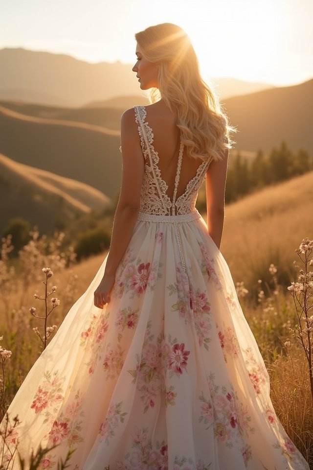 romantic floral print gown