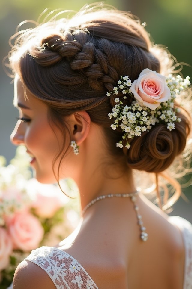 romantic floral updo hairstyle