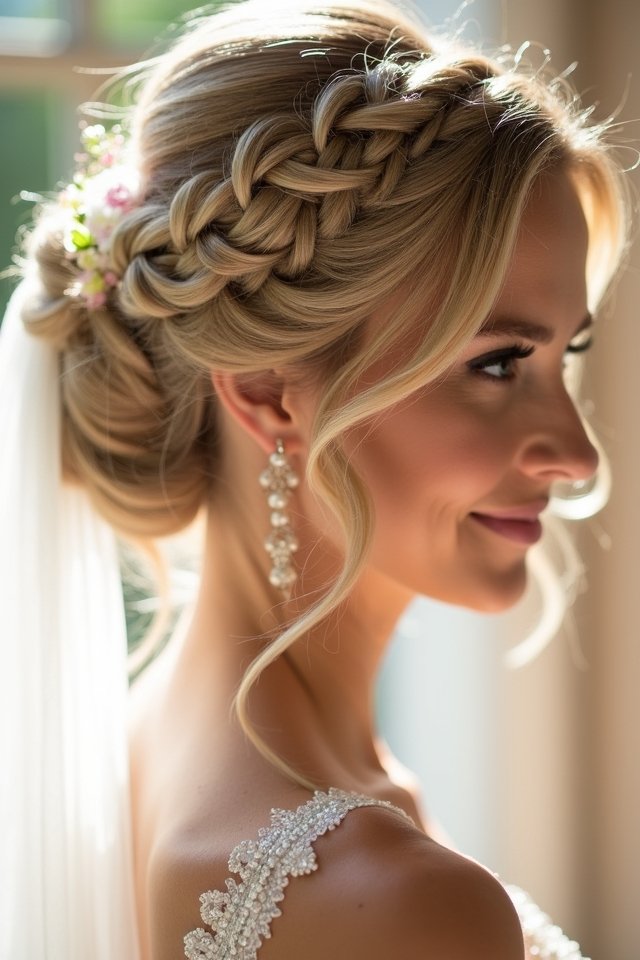 romantic floral wedding updo