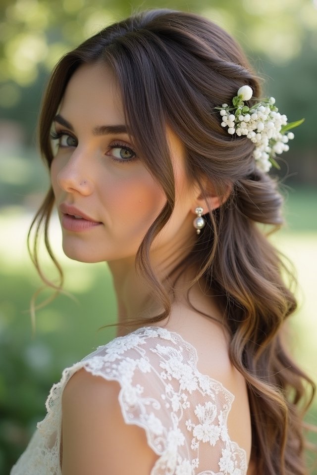 romantic half up curls