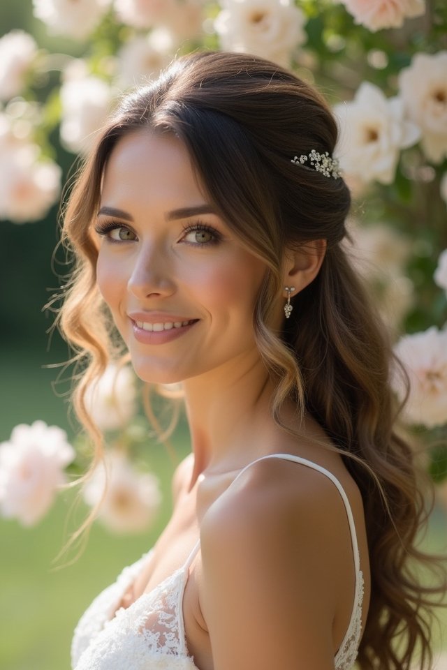 romantic half up half down curls
