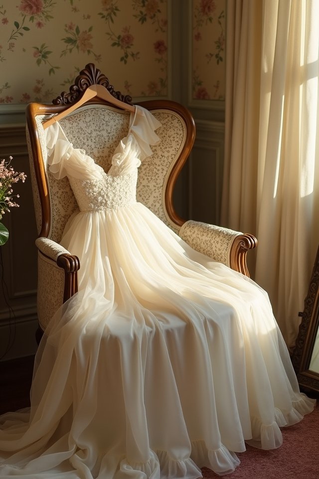 romantic off shoulder chiffon gown