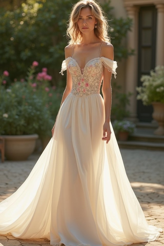 romantic off shoulder silk dress