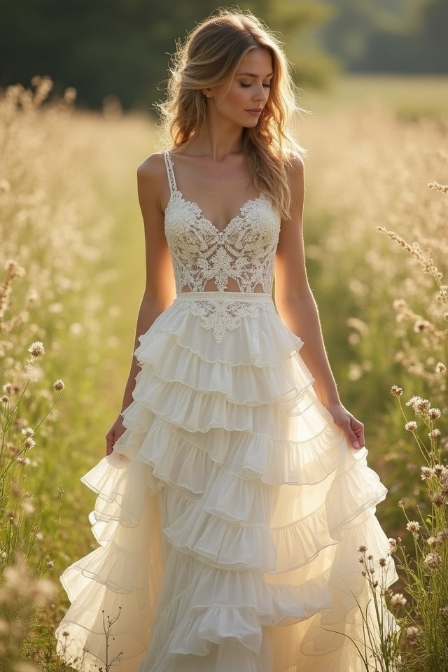 romantic ruffled wedding gown