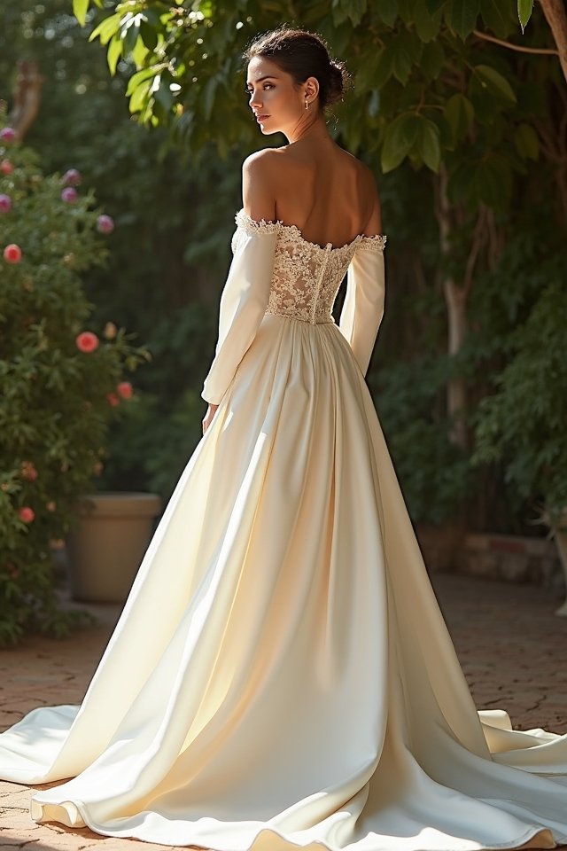 romantic satin off the shoulder dress