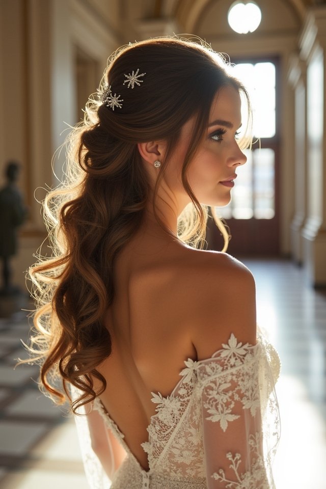 romantic side swept curls