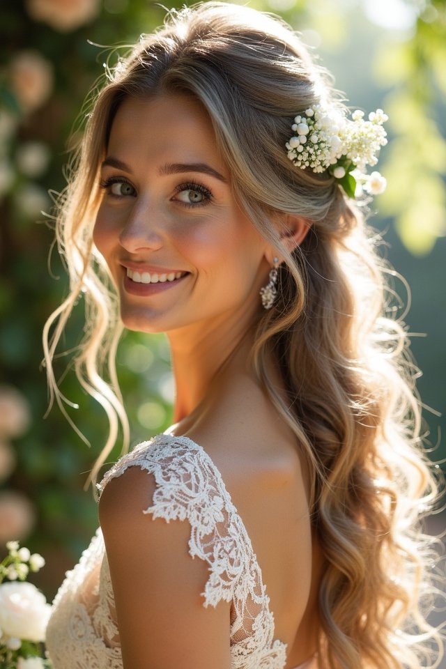 romantic side swept curls style