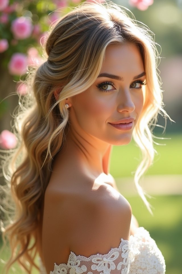 romantic side swept hairstyle elegance