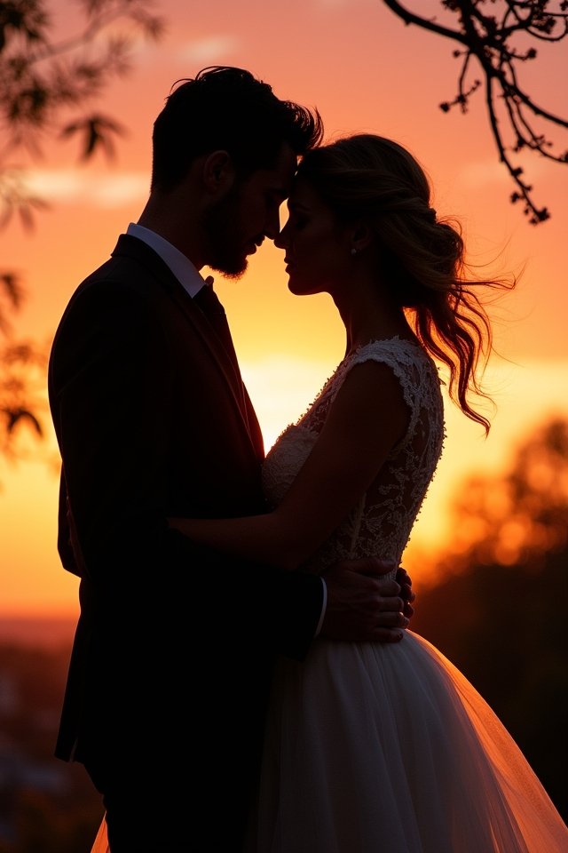 romantic silhouette wedding photography