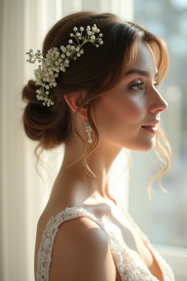 romantic soft updo flowers