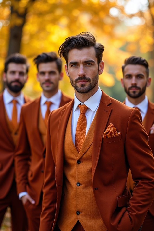 rust inspired autumn groomsmen attire