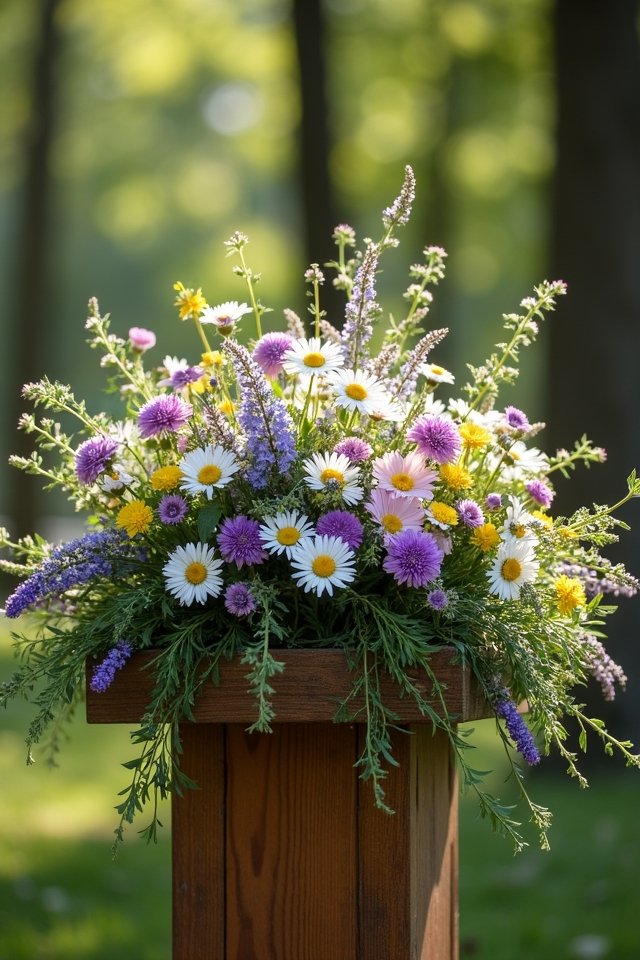 rustic altar with wildflowers