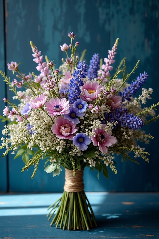 rustic blue wildflower arrangements