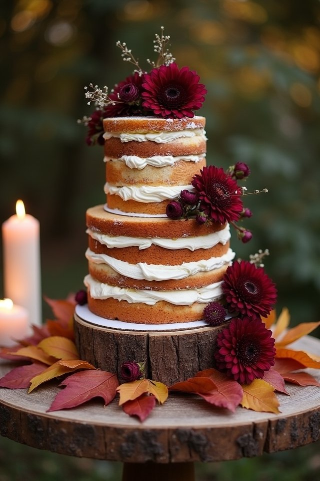 rustic cake with burgundy accents