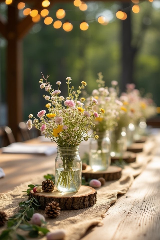 rustic floral arrangements in jars