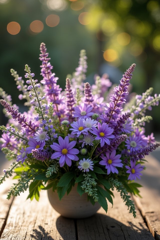 rustic purple wildflower centerpiece