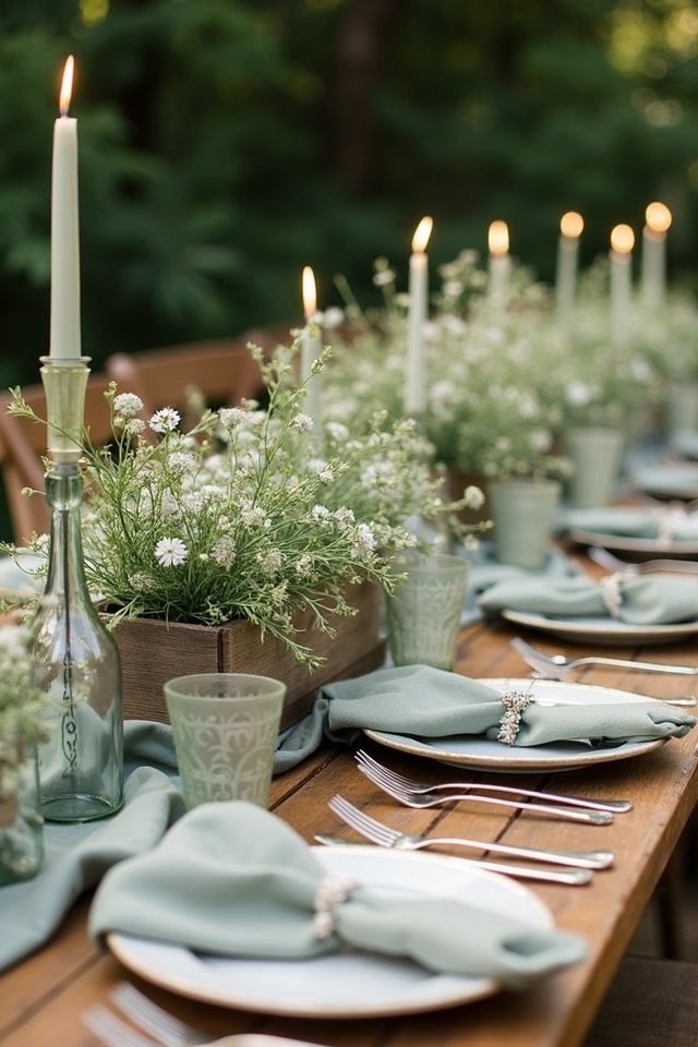 rustic sage green centerpieces