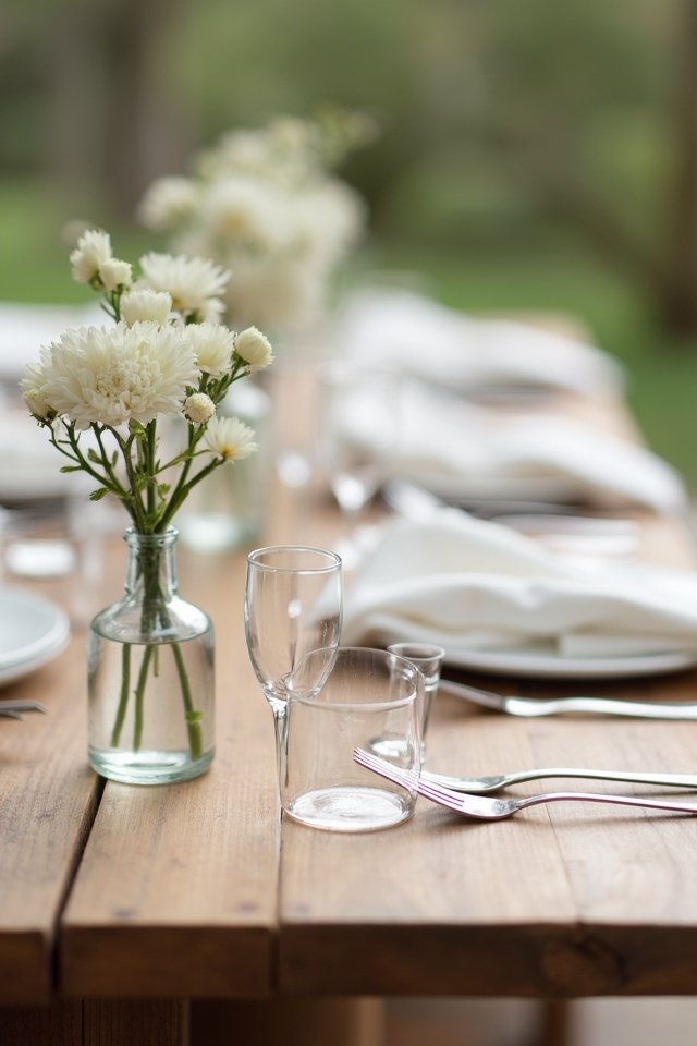 rustic table with simple vases