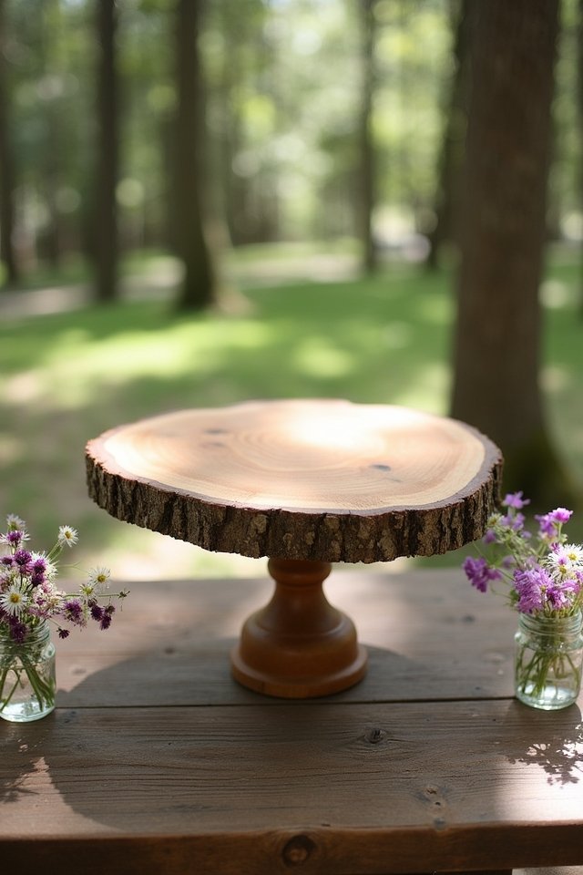 rustic tree slice cake stand