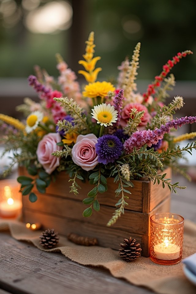 rustic wildflower box centerpiece