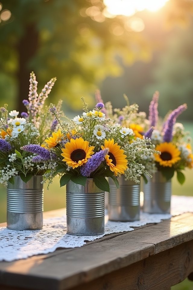 rustic wildflower tin bouquets