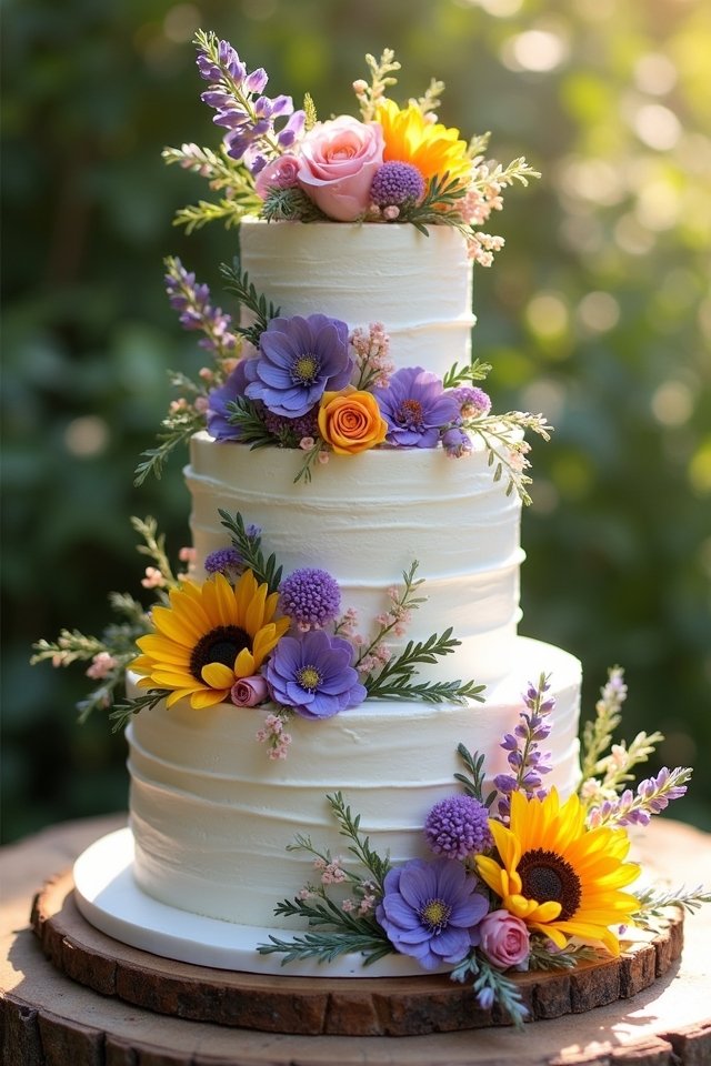 rustic wildflower wedding cake