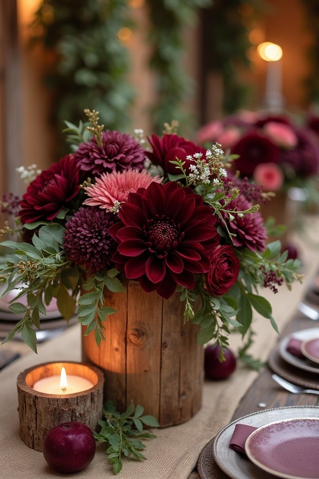 rustic wood and wildflowers