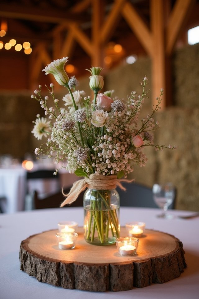 rustic wood slice centerpieces