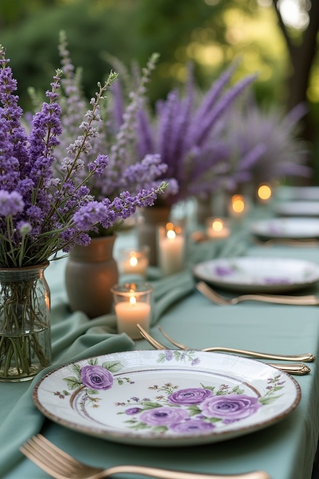 sage green and purple elegance
