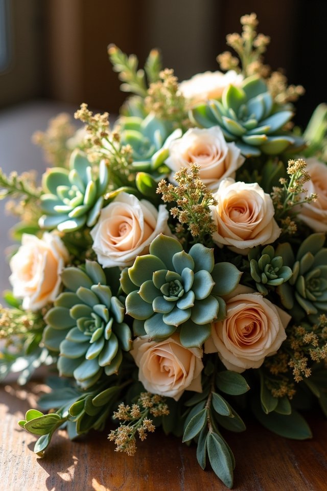 sage green succulent bouquets