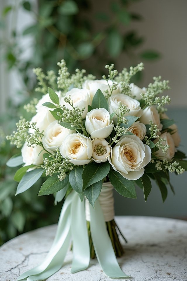 sage green white blooms