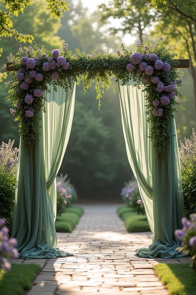 sage green with purple accents