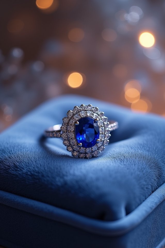 sapphire diamond halo elegance
