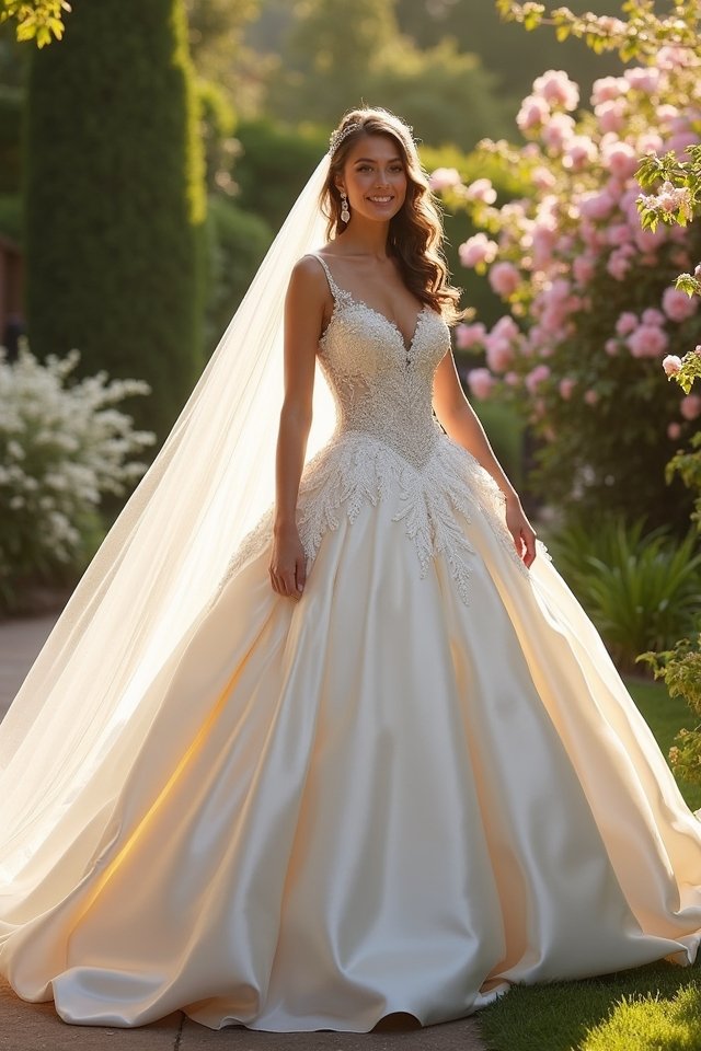 satin gown with embellishments