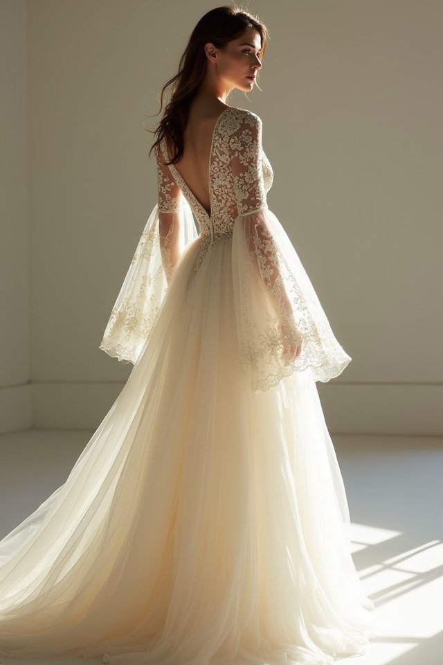 sheer sleeves with embroidery