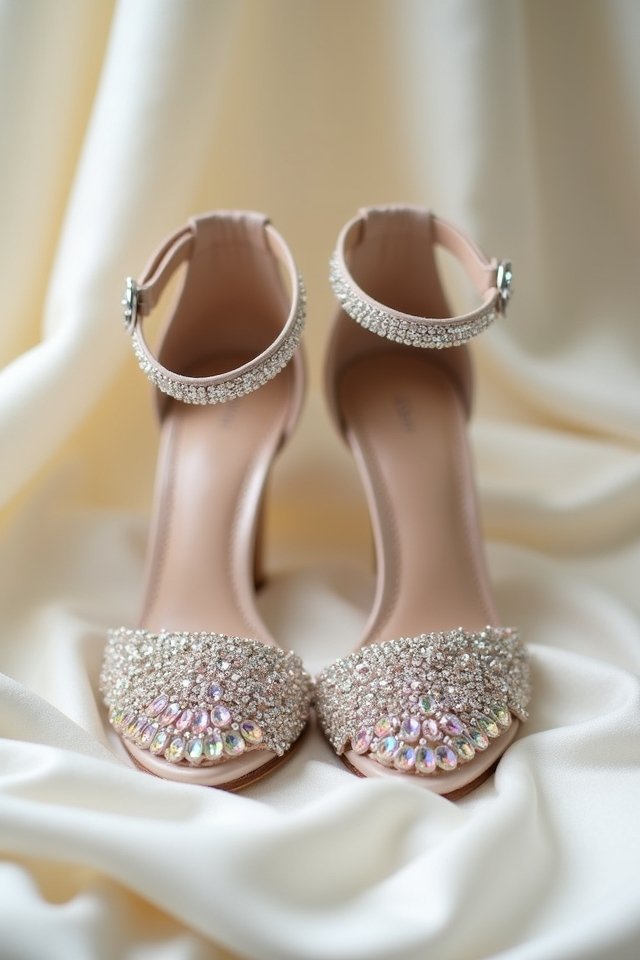 shimmering ankle strap sandals