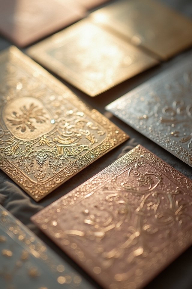 shimmering embossed metallic invitations