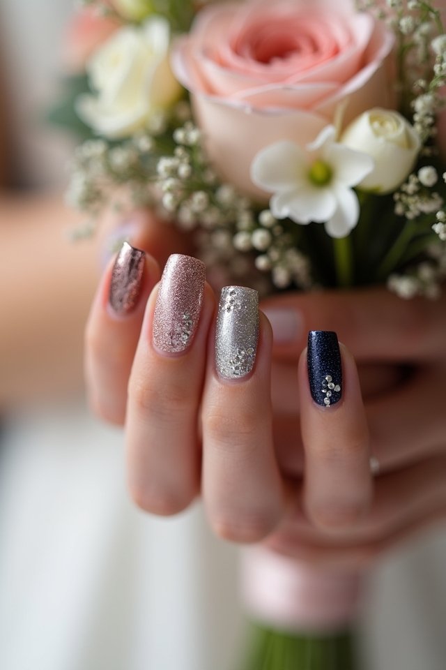 shimmering metallic bridesmaid nails