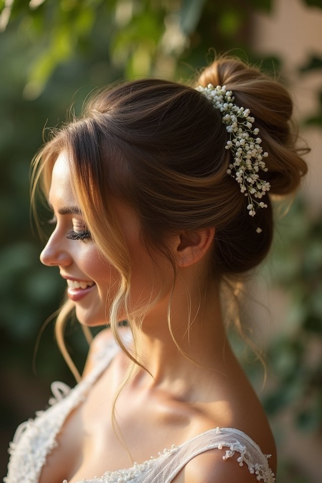 sleek bun with tendrils