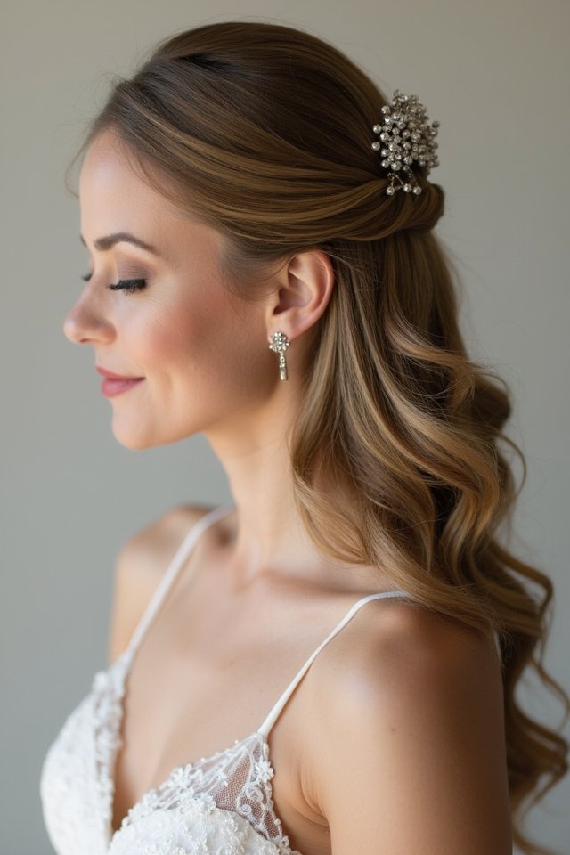 sleek elegant half up hairstyle