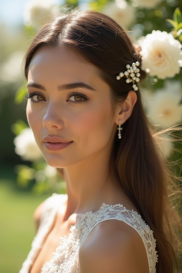 sleek hair with accessories