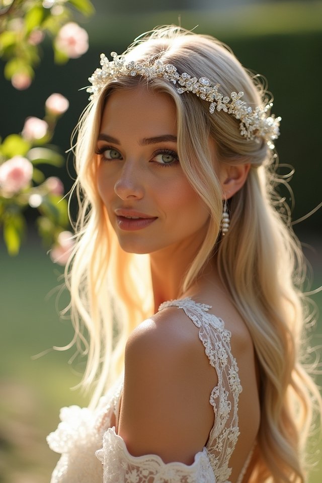 sleek hair with statement accessory