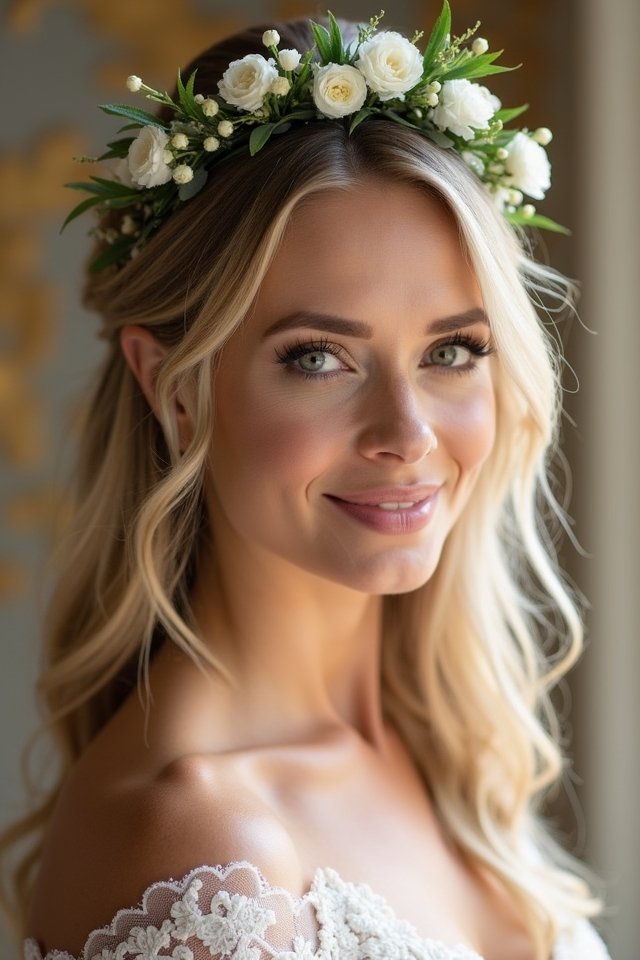 sleek hairstyle with floral accents