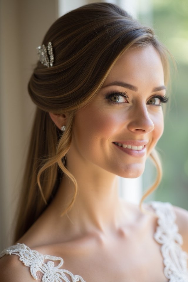 sleek half up hairstyle