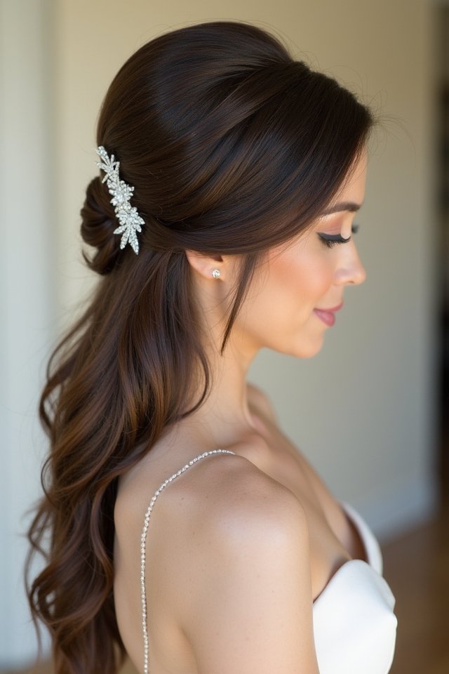 sleek half up wedding hairstyle